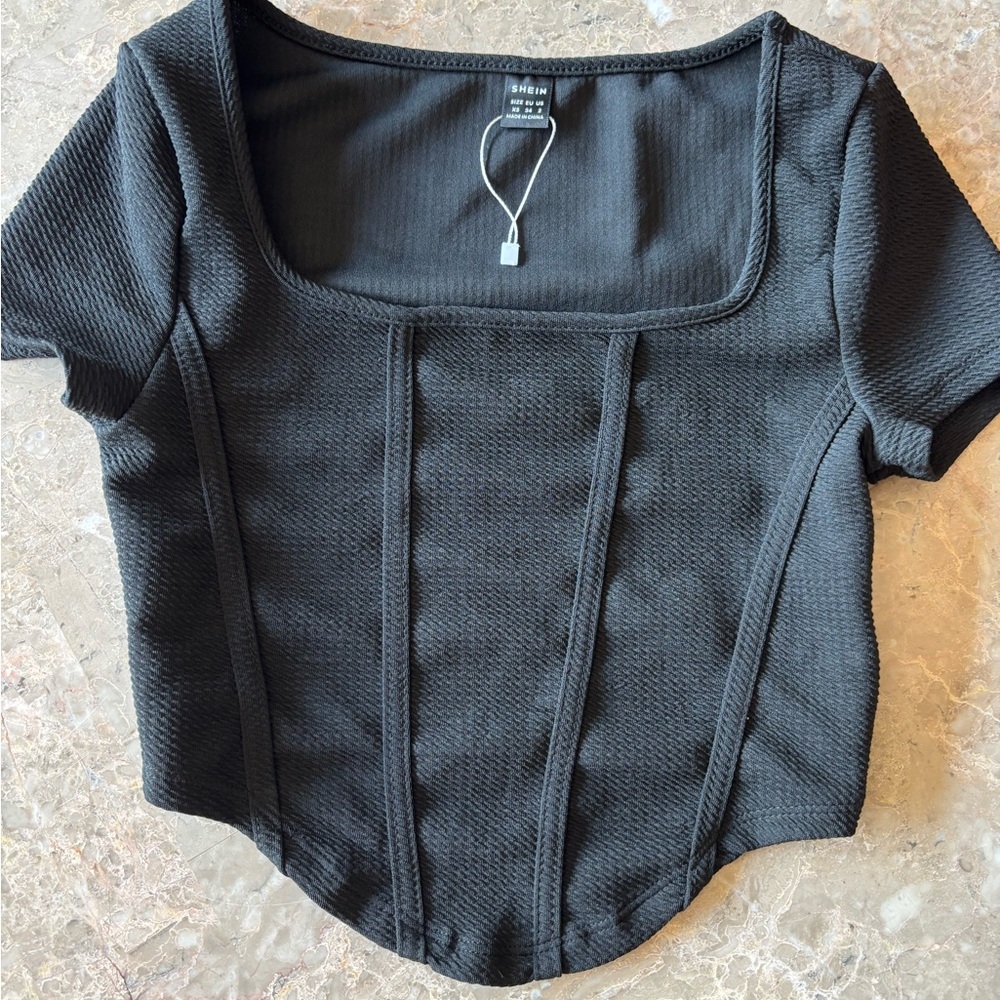 SHEIN Black Fitted Ribbed Bodysuit Short Sleeve